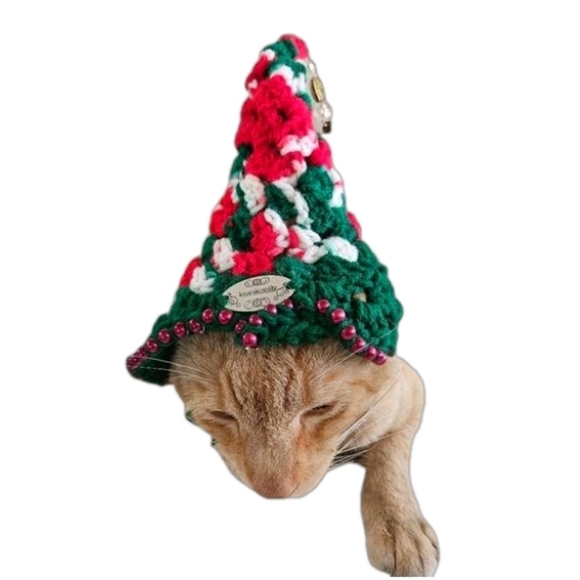 Handmade Christmas Santa Hat for Pets Hand Knit Crochet Hat for Cats Dogs Granny - Picture 3 of 16